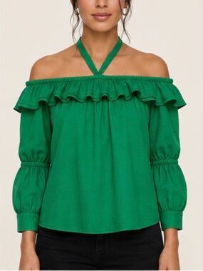 J Crew off the shoulder tie neck top.
